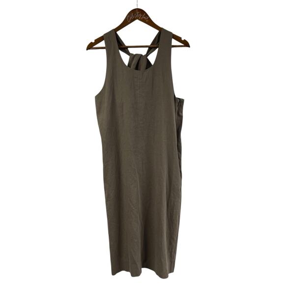 The Open Product Dress Sage Green Linen Blend Designer Lagenlook - Picture 1 of 10